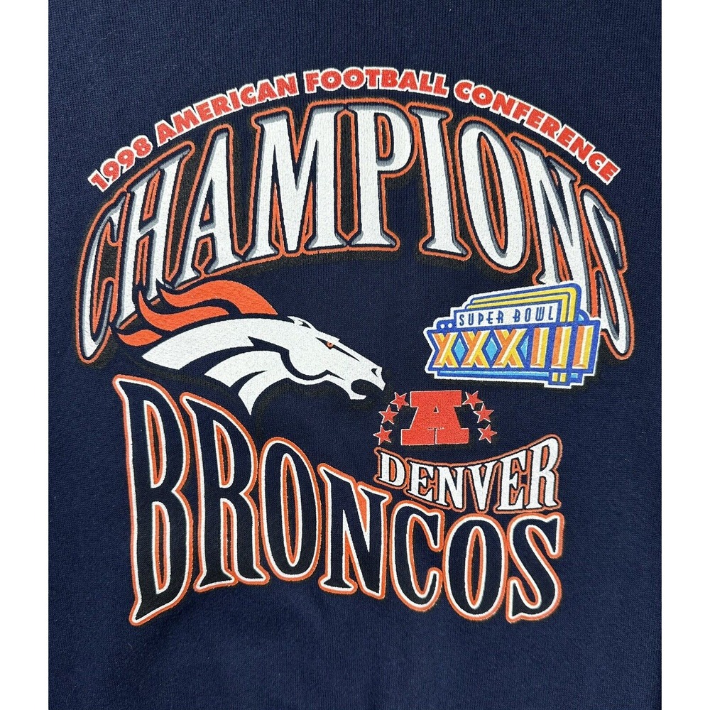 Vintage Denver Broncos Sweatshirt Kids Large Blue Superbowl Champions 90s NFL - Picture 2 of 8